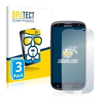 Parte frontal de un envase de producto con el logotipo de la marca BROTECT. Al lado se muestra el dispositivo Samsung Galaxy S