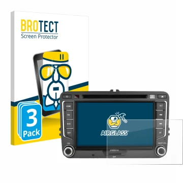 Parte frontal de un envase de producto con el logotipo de la marca BROTECT. Al lado se muestra el dispositivo Zenec E>Go 7