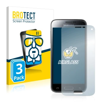 Parte frontal de un envase de producto con el logotipo de la marca BROTECT. Al lado se muestra el dispositivo Samsung Galaxy S