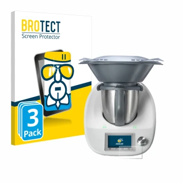 Parte frontal de un envase de producto con el logotipo de la marca BROTECT. Al lado se muestra el dispositivo Vorwerk Thermomi