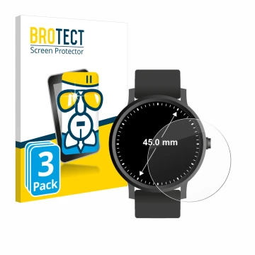 Parte frontal de un envase de producto con el logotipo de la marca BROTECT. Al lado se muestra el dispositivo Relojes (Circula