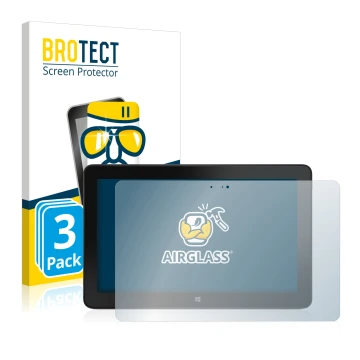 Parte frontal de un envase de producto con el logotipo de la marca BROTECT. Al lado se muestra el dispositivo Dell Venue 11 Pr