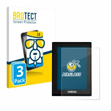 Parte frontal de un envase de producto con el logotipo de la marca BROTECT. Al lado se muestra el dispositivo Yamaha LCD Displ