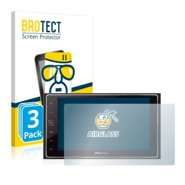 Parte frontal de un envase de producto con el logotipo de la marca BROTECT. Al lado se muestra el dispositivo Pioneer SPH-DA12