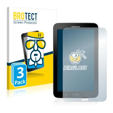 Parte frontal de un envase de producto con el logotipo de la marca BROTECT. Al lado se muestra el dispositivo Samsung Galaxy T