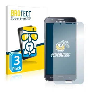 Parte frontal de un envase de producto con el logotipo de la marca BROTECT. Al lado se muestra el dispositivo Samsung Galaxy J