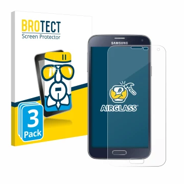 Parte frontal de un envase de producto con el logotipo de la marca BROTECT. Al lado se muestra el dispositivo Samsung Galaxy S