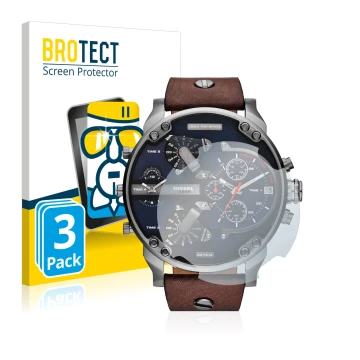 Parte frontal de un envase de producto con el logotipo de la marca BROTECT. Al lado se muestra el dispositivo Diesel DZ7314 Mr