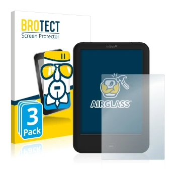 Parte frontal de un envase de producto con el logotipo de la marca BROTECT. Al lado se muestra el dispositivo Tolino Shine 2 H