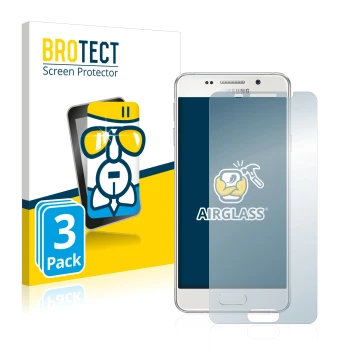Parte frontal de un envase de producto con el logotipo de la marca BROTECT. Al lado se muestra el dispositivo Samsung Galaxy A
