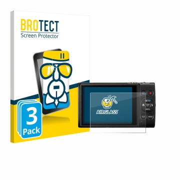 Parte frontal de un envase de producto con el logotipo de la marca BROTECT. Al lado se muestra el dispositivo Canon Digital Ix