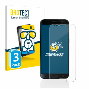 Parte frontal de un envase de producto con el logotipo de la marca BROTECT. Al lado se muestra el dispositivo Samsung Galaxy S