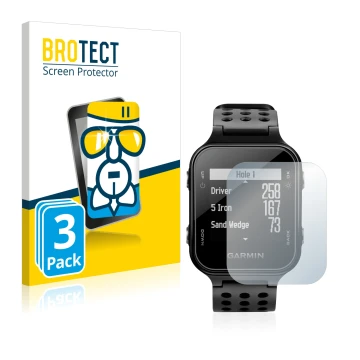 Parte frontal de un envase de producto con el logotipo de la marca BROTECT. Al lado se muestra el dispositivo Garmin Approach 