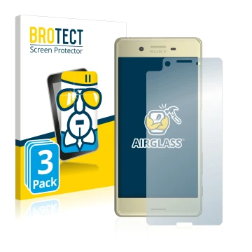 Parte frontal de un envase de producto con el logotipo de la marca BROTECT. Al lado se muestra el dispositivo Sony Xperia X co
