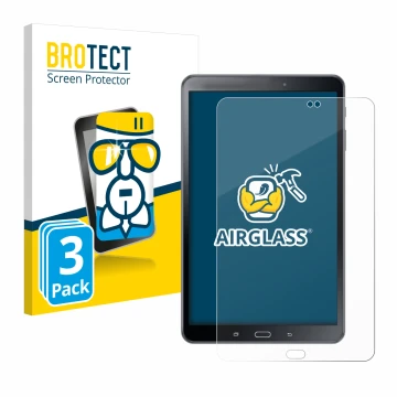 Parte frontal de un envase de producto con el logotipo de la marca BROTECT. Al lado se muestra el dispositivo Samsung Galaxy T
