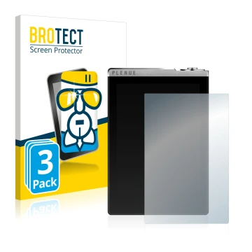 Parte frontal de un envase de producto con el logotipo de la marca BROTECT. Al lado se muestra el dispositivo Cowon Plenue D c