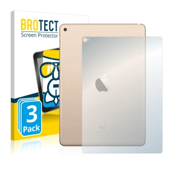 Parte frontal de un envase de producto con el logotipo de la marca BROTECT. Al lado se muestra el dispositivo Apple iPad Air 2
