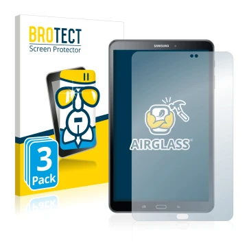 Parte frontal de un envase de producto con el logotipo de la marca BROTECT. Al lado se muestra el dispositivo Samsung Galaxy T
