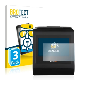 Parte frontal de un envase de producto con el logotipo de la marca BROTECT. Al lado se muestra el dispositivo Signotec Signatu