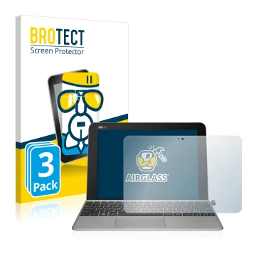 Parte frontal de un envase de producto con el logotipo de la marca BROTECT. Al lado se muestra el dispositivo ASUS Transformer