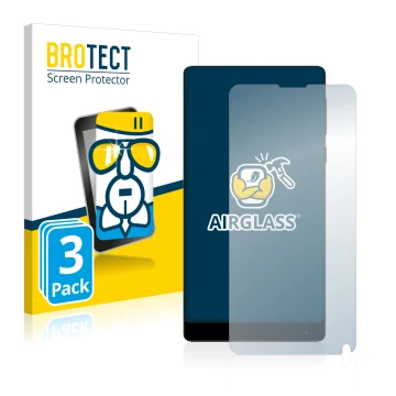 Parte frontal de un envase de producto con el logotipo de la marca BROTECT. Al lado se muestra el dispositivo Xiaomi Mi Mix 2 