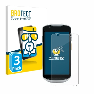 Parte frontal de un envase de producto con el logotipo de la marca BROTECT. Al lado se muestra el dispositivo Zebra TC56 con s