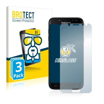 Parte frontal de un envase de producto con el logotipo de la marca BROTECT. Al lado se muestra el dispositivo Samsung Galaxy J