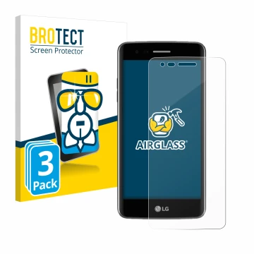 Parte frontal de un envase de producto con el logotipo de la marca BROTECT. Al lado se muestra el dispositivo LG K8 2017 con s