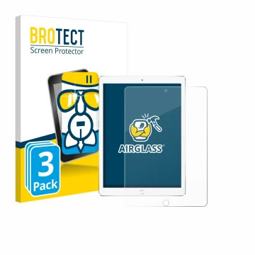 Parte frontal de un envase de producto con el logotipo de la marca BROTECT. Al lado se muestra el dispositivo Apple iPad Pro 1