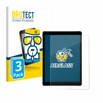 Parte frontal de un envase de producto con el logotipo de la marca BROTECT. Al lado se muestra el dispositivo Apple iPad Pro 1