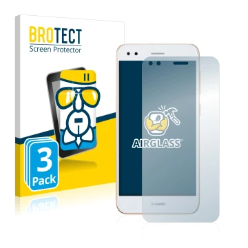 Parte frontal de un envase de producto con el logotipo de la marca BROTECT. Al lado se muestra el dispositivo Huawei P9 Lite M
