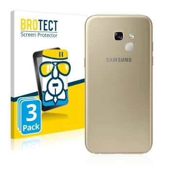 Parte frontal de un envase de producto con el logotipo de la marca BROTECT. Al lado se muestra el dispositivo Samsung Galaxy A