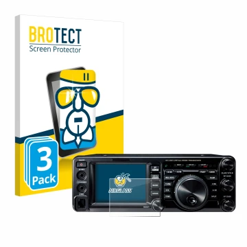 Parte frontal de un envase de producto con el logotipo de la marca BROTECT. Al lado se muestra el dispositivo Yaesu FT-991A co