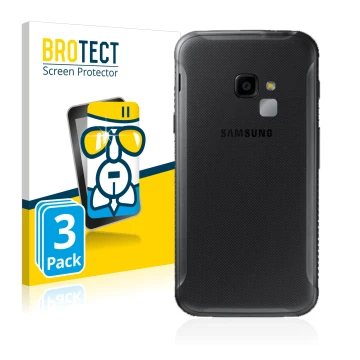 Parte frontal de un envase de producto con el logotipo de la marca BROTECT. Al lado se muestra el dispositivo Samsung Galaxy X
