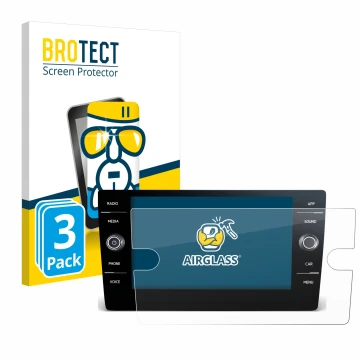 Parte frontal de un envase de producto con el logotipo de la marca BROTECT. Al lado se muestra el dispositivo Volkswagen T-Roc