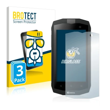 Parte frontal de un envase de producto con el logotipo de la marca BROTECT. Al lado se muestra el dispositivo Crosscall Trekke