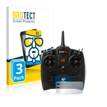 Parte frontal de un envase de producto con el logotipo de la marca BROTECT. Al lado se muestra el dispositivo Spektrum DX8 G2 