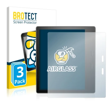 Parte frontal de un envase de producto con el logotipo de la marca BROTECT. Al lado se muestra el dispositivo Amazon Kindle Oa