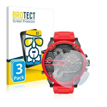 Parte frontal de un envase de producto con el logotipo de la marca BROTECT. Al lado se muestra el dispositivo Diesel DZ7370 co