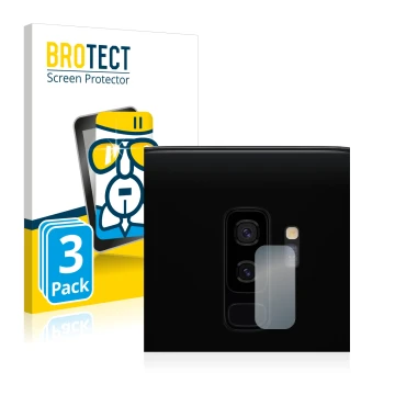 Parte frontal de un envase de producto con el logotipo de la marca BROTECT. Al lado se muestra el dispositivo Samsung Galaxy S