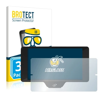 Parte frontal de un envase de producto con el logotipo de la marca BROTECT. Al lado se muestra el dispositivo Coyote Nav+ 2017