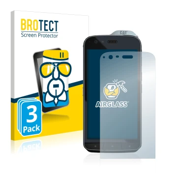 Parte frontal de un envase de producto con el logotipo de la marca BROTECT. Al lado se muestra el dispositivo Caterpillar Cat 