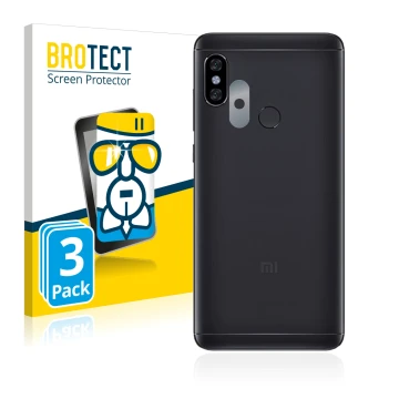 Parte frontal de un envase de producto con el logotipo de la marca BROTECT. Al lado se muestra el dispositivo Xiaomi Redmi Not
