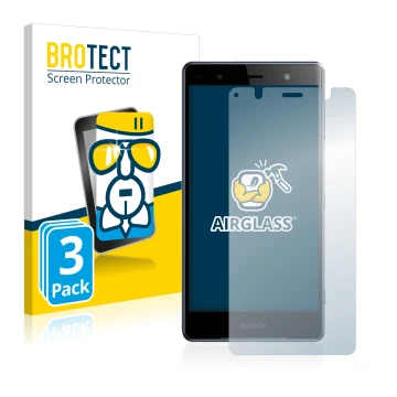 Parte frontal de un envase de producto con el logotipo de la marca BROTECT. Al lado se muestra el dispositivo Sony Xperia XZ2 