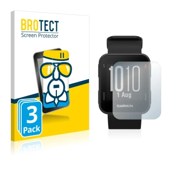 Parte frontal de un envase de producto con el logotipo de la marca BROTECT. Al lado se muestra el dispositivo Garmin Approach 