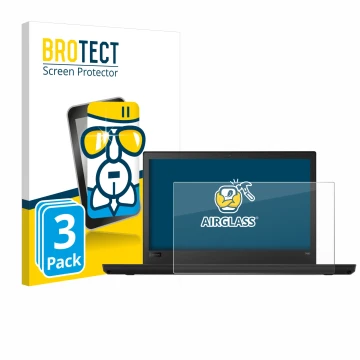 Parte frontal de un envase de producto con el logotipo de la marca BROTECT. Al lado se muestra el dispositivo Lenovo ThinkPad 