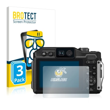 Parte frontal de un envase de producto con el logotipo de la marca BROTECT. Al lado se muestra el dispositivo Panasonic Lumix 