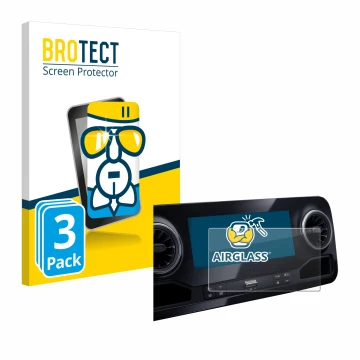 Parte frontal de un envase de producto con el logotipo de la marca BROTECT. Al lado se muestra el dispositivo Mercedes-Benz Sp