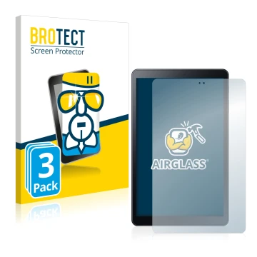 Parte frontal de un envase de producto con el logotipo de la marca BROTECT. Al lado se muestra el dispositivo Samsung Galaxy T