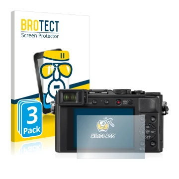 Parte frontal de un envase de producto con el logotipo de la marca BROTECT. Al lado se muestra el dispositivo Panasonic Lumix 